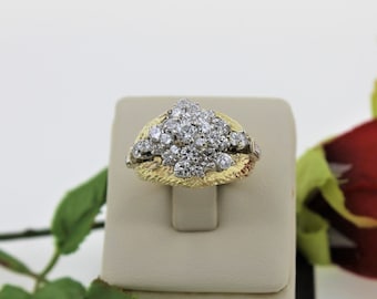 RARE One Of A Kind Hand Made Vintage 18k Yellow Gold 2.15 Carat Diamond Cluster Cocktail Ring (H Color, SI Clarity)