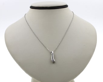 Vintage handgemaakte massief 10K witgouden diamanten hanger uit de jaren 80 met 14K 16" ketting.