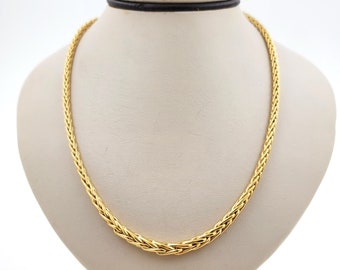 Beautiful Vintage 1980s Handmade 18K Yellow Gold  Spiga/Wheat Unisex Chain Necklace