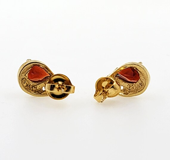 1980s Handmade 10K Yellow Gold Pear Garnet & Diam… - image 5