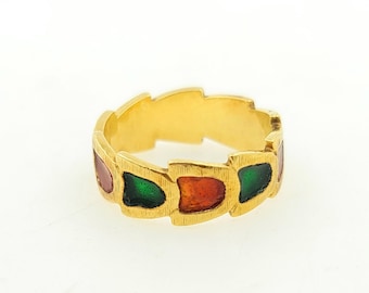 Vintage 1950s Handmade 18K Yellow Gold Enamel Ring
