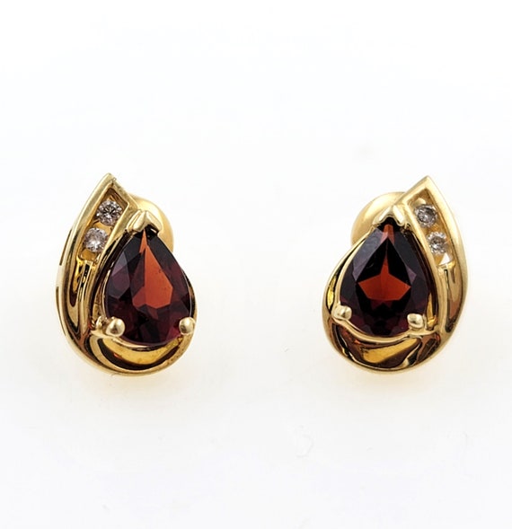 1980s Handmade 10K Yellow Gold Pear Garnet & Diam… - image 2