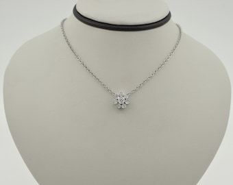 Vintage 14K White Gold Diamond Cluster Pendant Necklace, Handmade 1980s