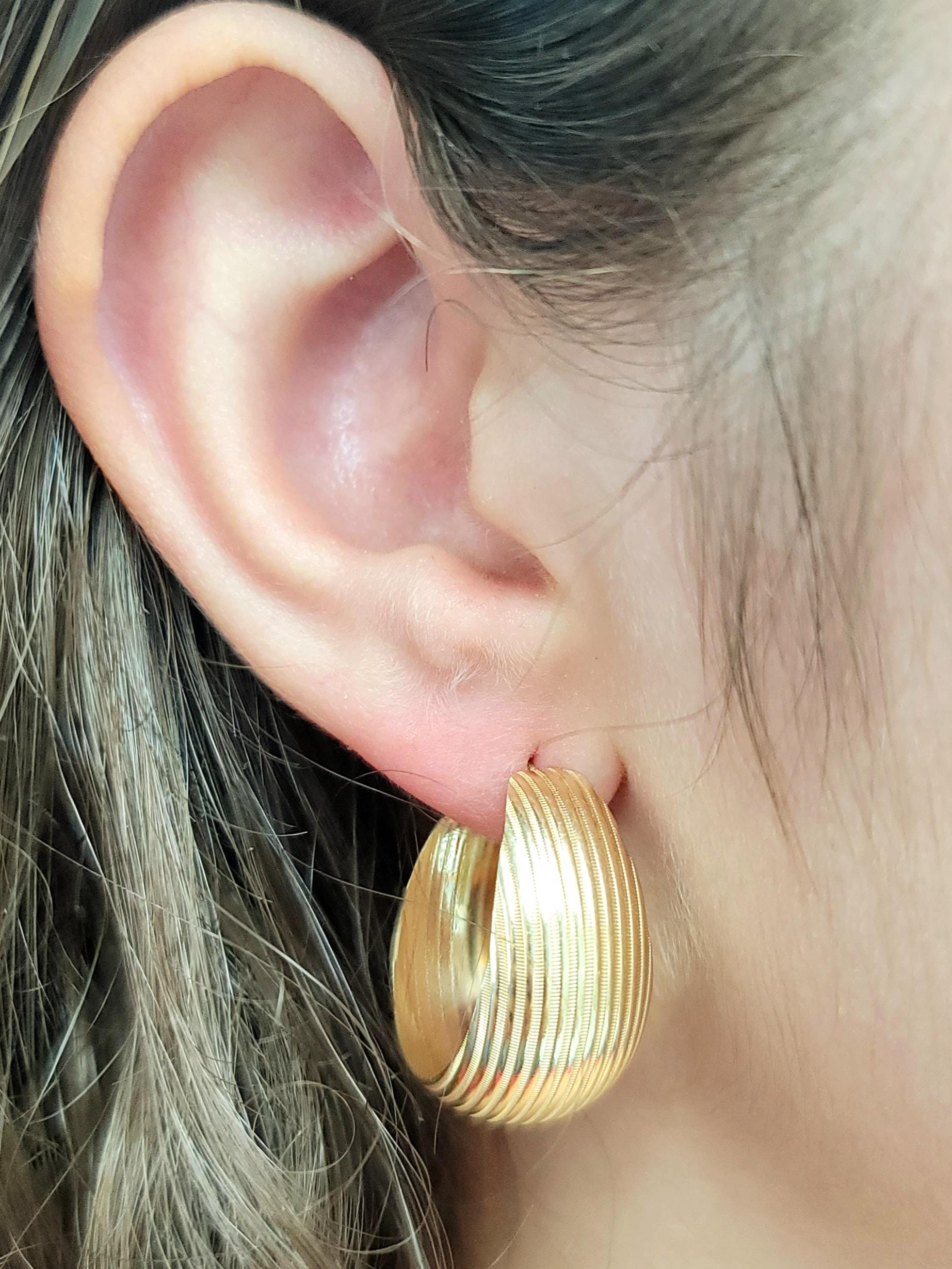 Orecchini A Cerchio Orovi In Oro 14Kt Vero, Giallo, Fatti A Mano, Ipoallergenici, Con Scatola Regalo
