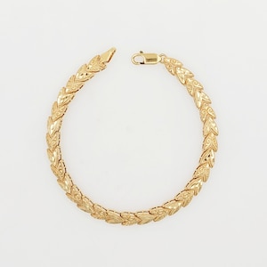 Vintage 1990s Handgefertigtes 14K Echt Gelb Gold 6 mm Facettiertes Diamant Schliff Leaflet Armband