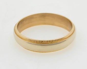 Alianza de boda vintage de oro de 18 quilates con milgrain, hecha a mano, de los años 80