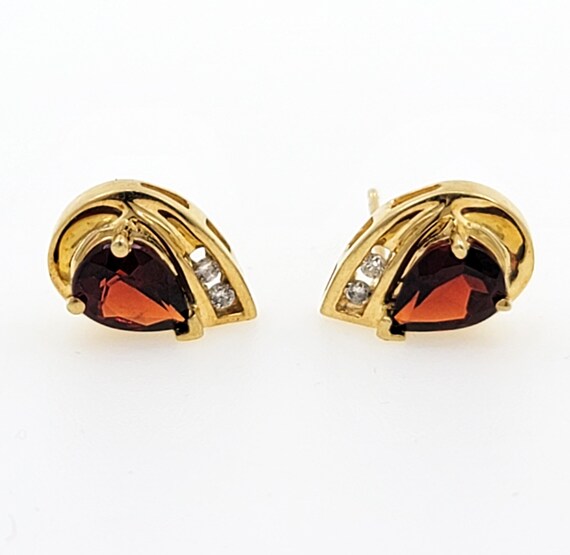 1980s Handmade 10K Yellow Gold Pear Garnet & Diam… - image 3