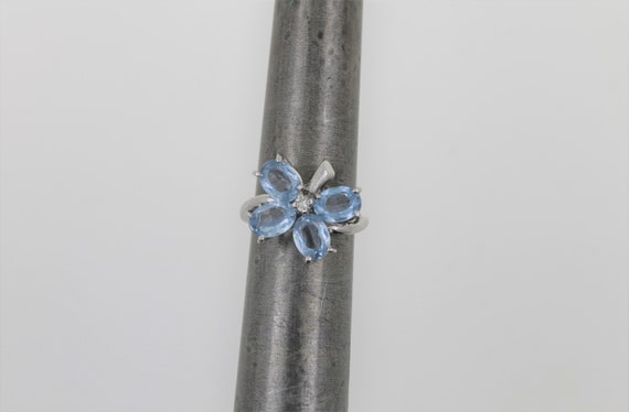 Vintage 1970s Handmade 14K White Gold Diamond Blu… - image 6