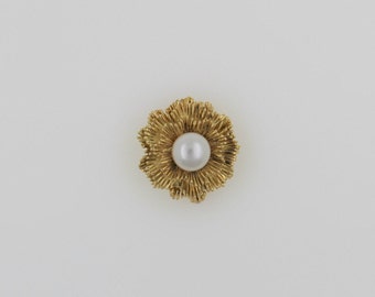 14k Yellow Gold Fresh Water Pearl Flower Vintage Brooch Pin Handmade brooch.