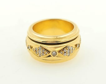 Vintage 18K Gold Rolling Ring with Natural Diamonds, Size 7.5
