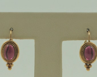 Gorgeous Vintage 1960s Handmade 22K Solid Yellow Gold Natural Cabochon Garnet Earrings. January birthstone.