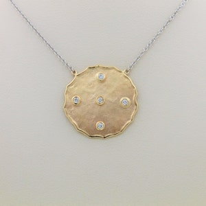 Collana vintage in oro massiccio bicolore 14K con diamanti, fatta a mano, anni '80