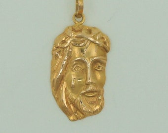Colgante religioso de Jesús de oro amarillo macizo de 18 quilates, vintage, década de 1960, hecho a mano.