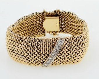 Rare Unique Ladies Vintage 1950s LAORA 0.70ct Natural Round Diamond 14k Yellow Gold Swiss Quartz Hidden Face Wrist Watch