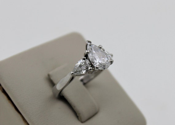 Vintage 1990s Handmade Platinum Diamond Engagemen… - image 3