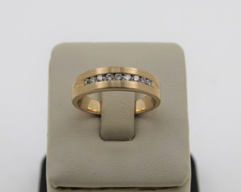 Vintage 1990s Handmade Solid 14K Yellow Gold Diamond Wedding Band. Men's Wedding Band.