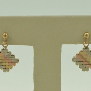 Beautiful Vintage 1980s Handmade 14K Solid White Yellow and Rose Gold Dangle Tri Color Fashion Earrings
