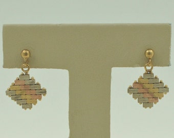 Vintage handgemaakte 14K driekleurige gouden hangoorbellen uit de jaren 80
