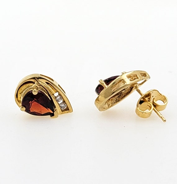 1980s Handmade 10K Yellow Gold Pear Garnet & Diam… - image 4