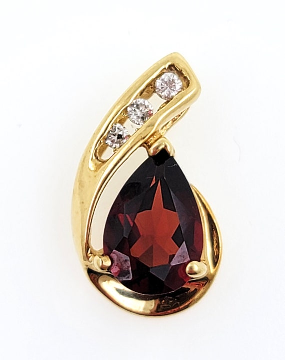 1980s Handmade 10K Yellow Gold Pear Garnet & Diam… - image 6