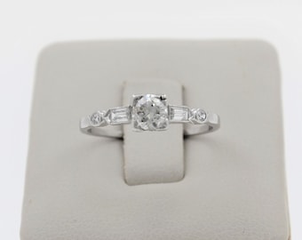 Antique 1920s Handmade Platinum Diamond Engagement Ring