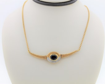 Vintage 1960s Handmade 18K Yellow Gold Diamond Sapphire Necklace