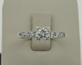 Beautiful Handmade Antique 1940s 14k Solid White Gold Round Cut Natural Diamonds Engagement Ring.