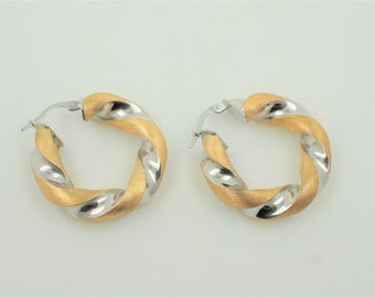 Vintage 18 kt massief gouden tweekleurige oorbel uit de jaren 80. Geel- en witgouden mode-oorbellen