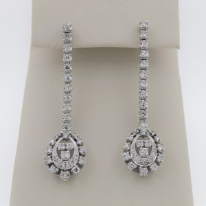 Vintage 1940s Handmade 14K White Gold Diamonds Drop Earrings. Dangle Earrings.