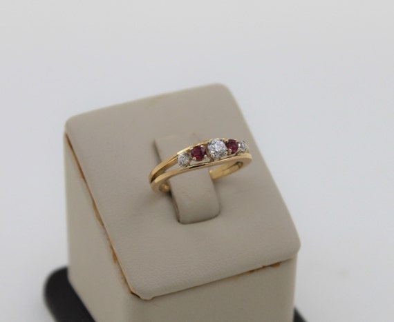 Vintage 1980s Handmade 18K Yellow Gold Ruby and D… - image 4