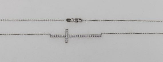 Handmade 14K Solid White Gold Diamond Cross Neckl… - image 5