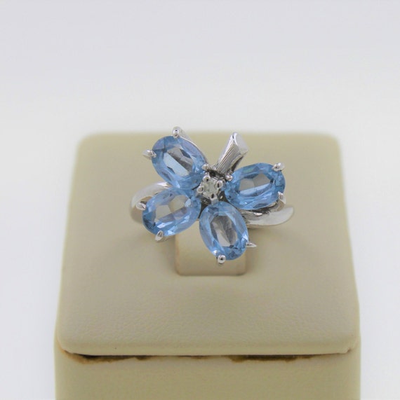 Vintage 1970s Handmade 14K White Gold Diamond Blu… - image 2