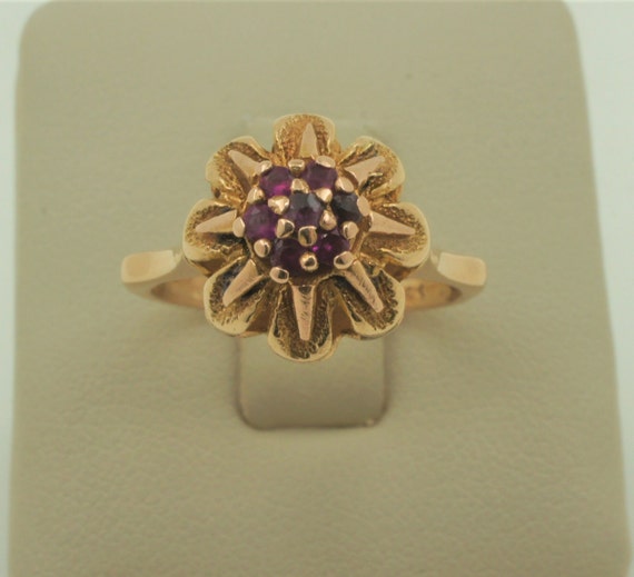 Vintage 1910s Handmade 18K Solid Rose Gold Ruby F… - image 1