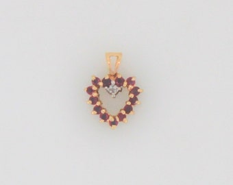 Vintage 1960s Handmade 14K Solid Yellow Gold Rubies And Sapphires Double Sided Heart Shaped Pendant