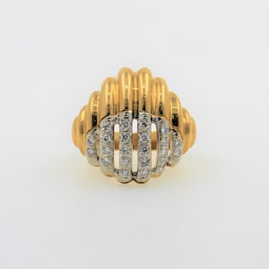 Handmade Vintage 1960s 14k Yellow Gold Ring With A Diamond Design, Ring Size 8, Sizable Upon Request