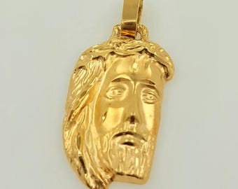 Colgante religioso de Jesús de oro amarillo macizo de 18 quilates, vintage, década de 1960, hecho a mano.