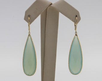 Handmade 14K Yellow Blue Chalcedony Earrings. Dangle Earrings.