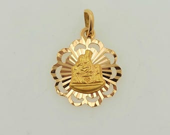 Colgante vintage de la Virgen María, hecho a mano en oro de 18 quilates, años 60