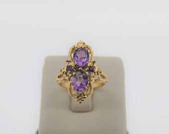 Vintage 1970's Handmade 14K Yellow Gold Amethyst Ring