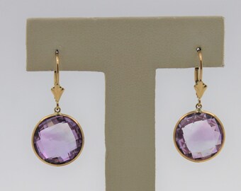 Handmade 14K Yellow Gold Amethyst Earrings. Dangle Earrings. February Birthstone