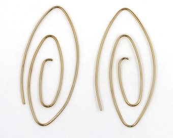 Vintage 1980s Handmade 14K Yellow Gold Spiral Drop Earrings