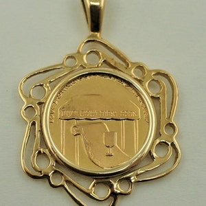 Hermoso medallón de boda judía de oro amarillo macizo de 14 quilates hecho a mano, símbolo de amistad.