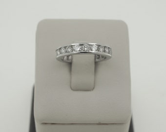 Vintage 1990s Handmade Platinum Natural Diamond Ring. Platinum Eternity Diamond Wedding Band. Anniversary Ring.