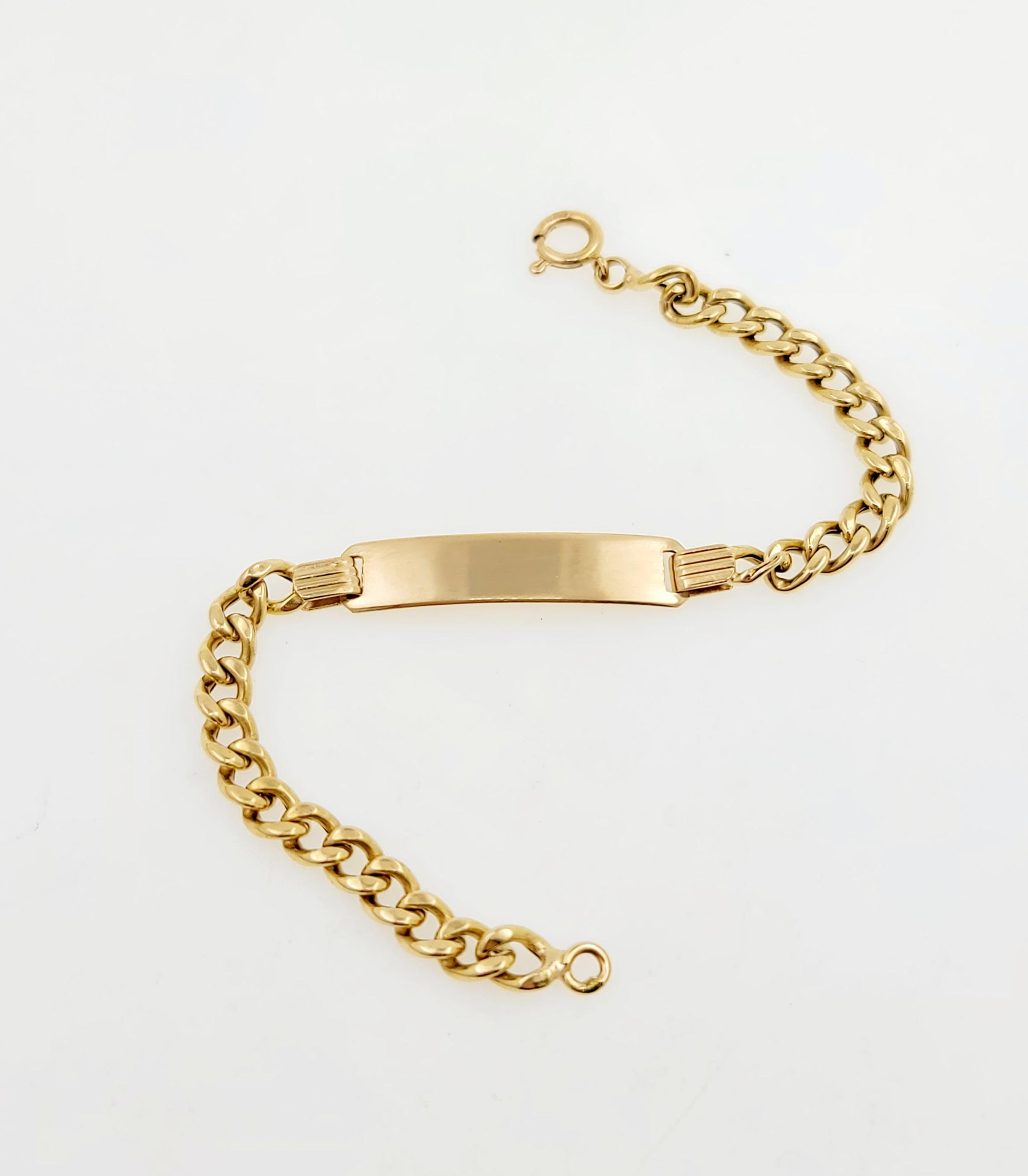 Vintage 1980s Handmade 18k Yellow Gold Curb Chain ID Bracelet 6.25