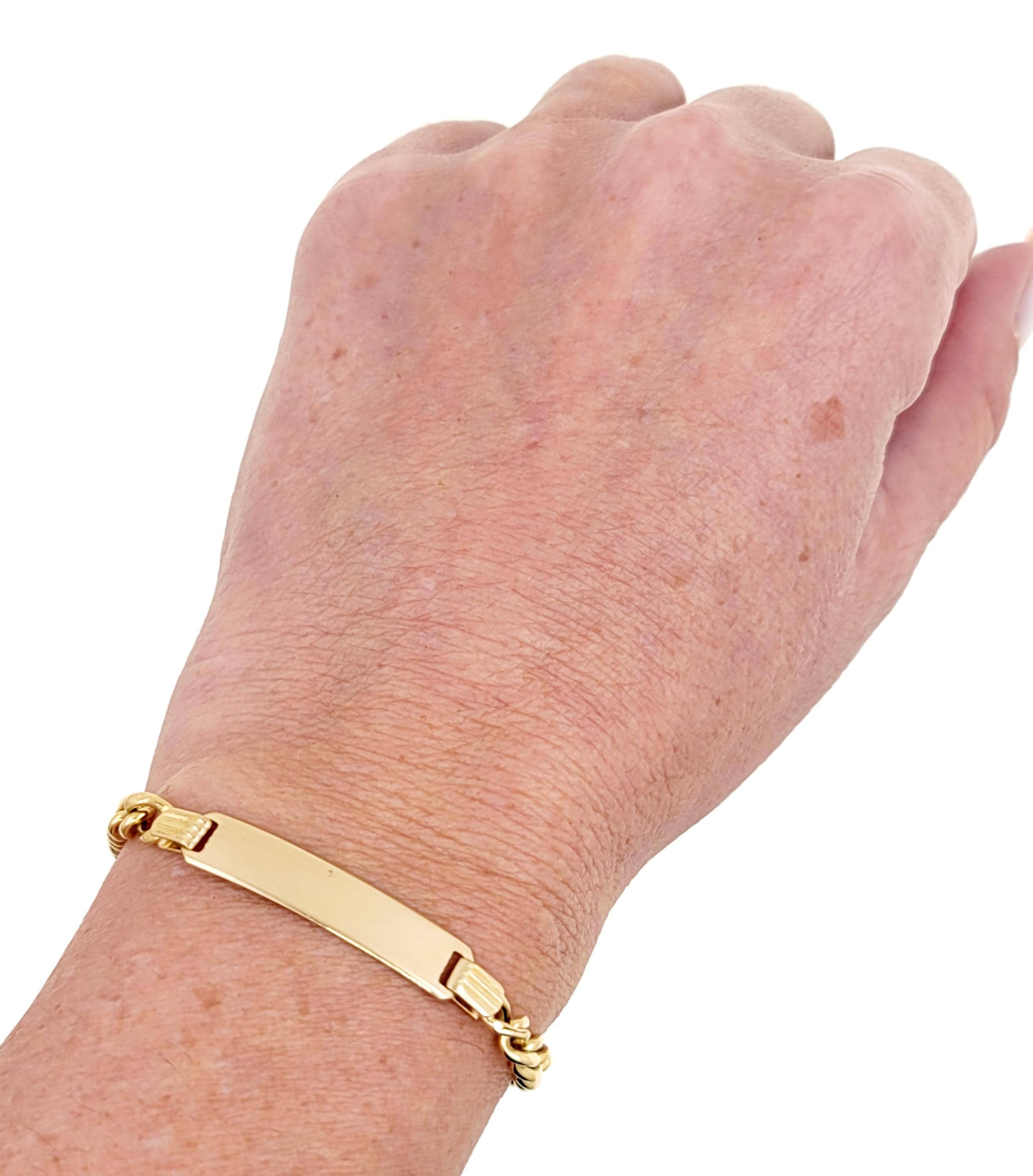 Vintage 1980s Handmade 18k Yellow Gold Curb Chain ID Bracelet 6.25