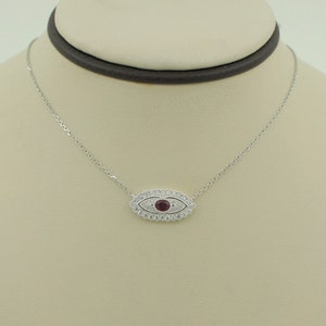 Beautiful Handmade 18K Solid White Gold Oval Shaped Natural Ruby and Round Cut Natural Diamonds Milgrain Good Luck Necklace July Birthstone