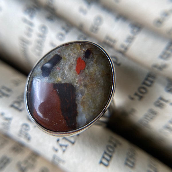 Sterling Silver Puddingstone Ring oval size 10