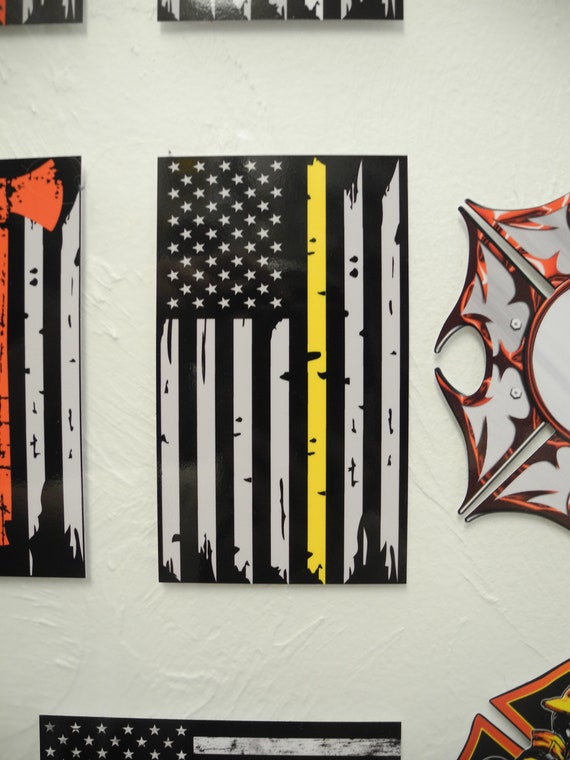 Thin Yellow Line Vertical American Flag Distressed Wood | Etsy