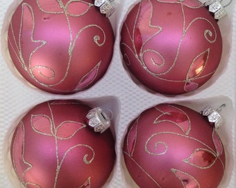 Gisela Graham Set Of 6 Hand Made Mouth Blown 8cm Glass Baubles 