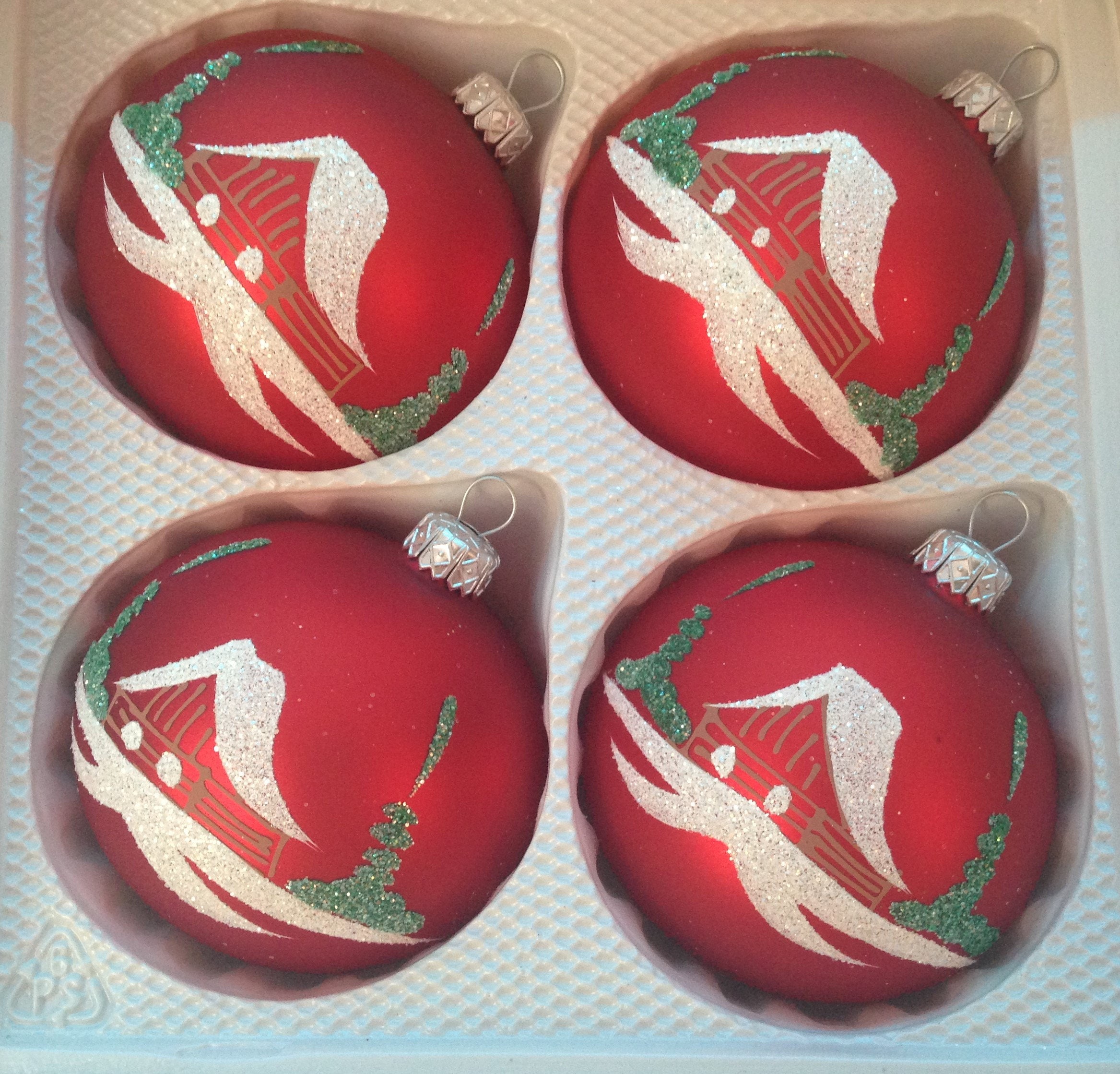 8cm Glazen Kerstballen SET Rood glas kerstballen mondgeblazen Etsy